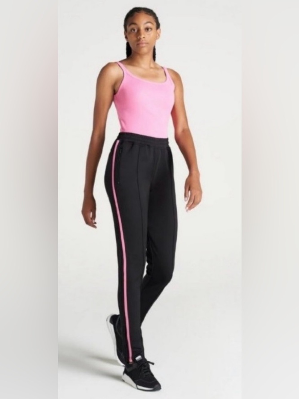 NWT American Tall Black Track Pants with Pink Side Stripes